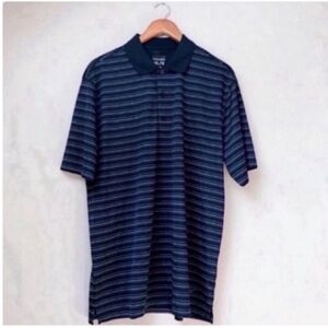 Men’s Navy Blue Striped Athletic Polo Tee